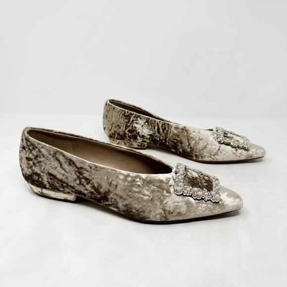 [Sam Edelman] Janina Prosecco Luster Pearl Buckle Velvet Square Toe Flats Size 9 - Picture 2 of 11